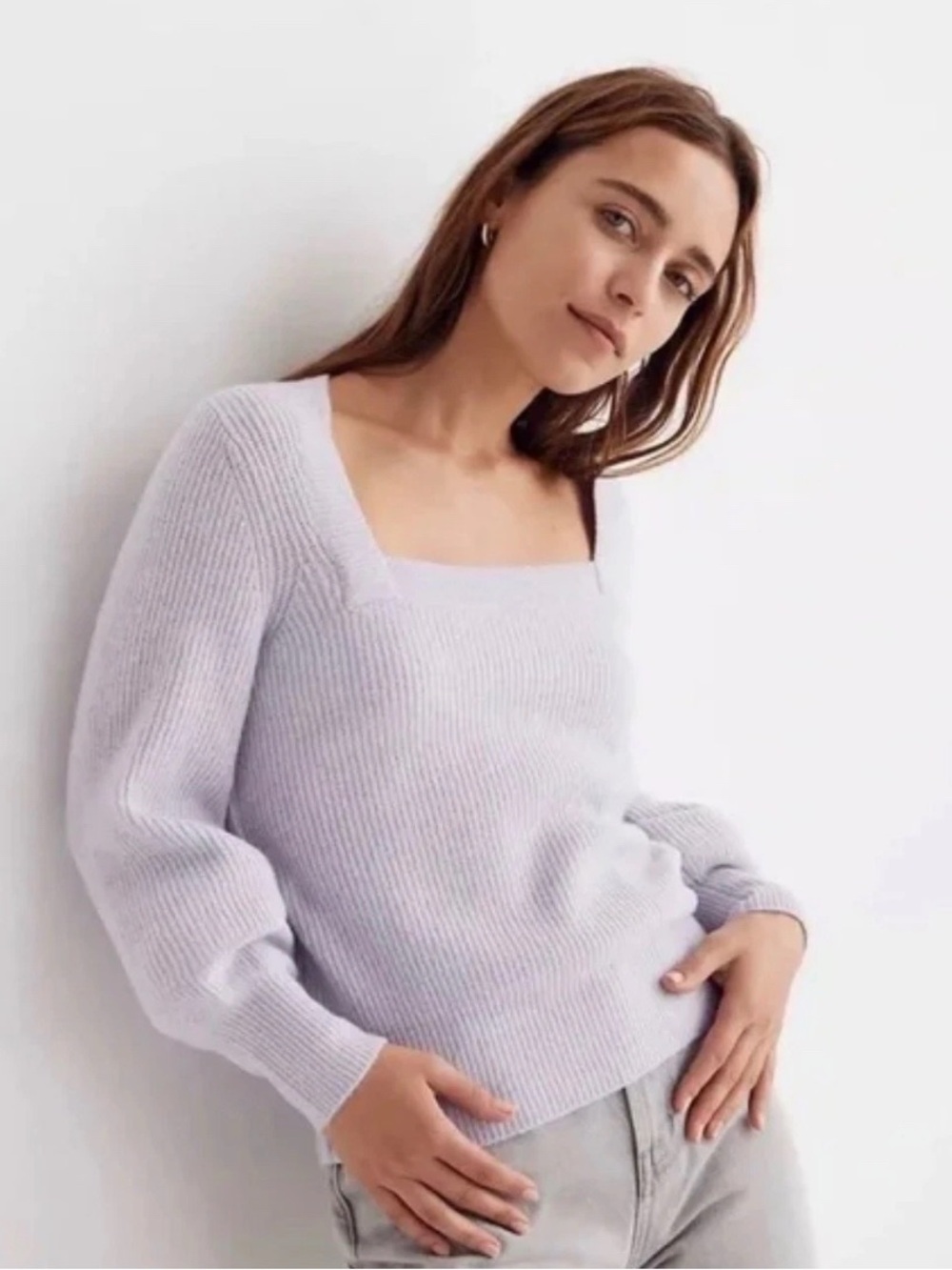 Madewell Melwood Square Neck Pullover Sweater Coziest Yarn Lavender Sz Large